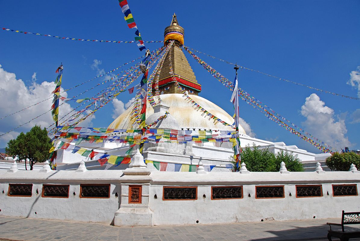 Kathmandu Boudhanath 09 Boudhanath Stupa From Kora Left Boudhanath Stupa near Kathmandu should be viewed from all angles as you walk the kora, including this one from the southwest.